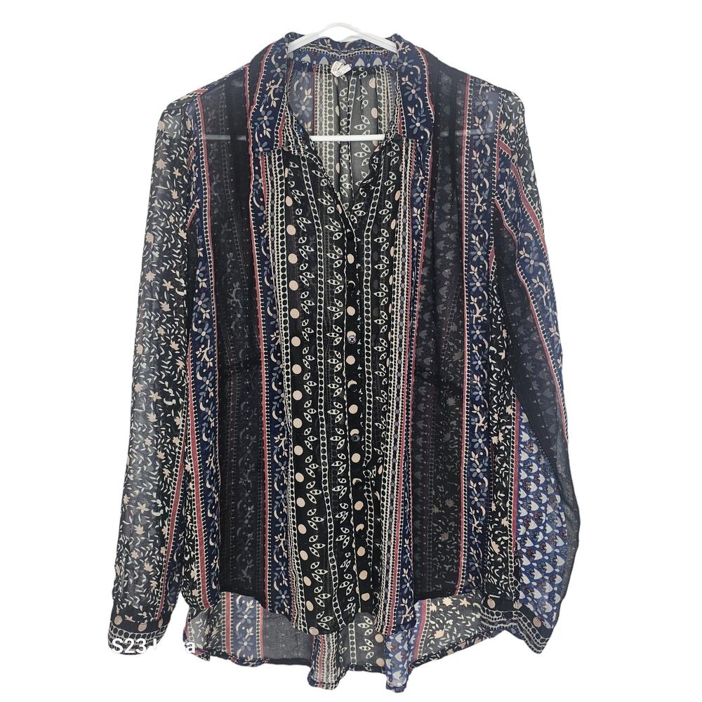 Free People Top Sheer Blouse Floral Blouse Women S Black Button Up Blouse